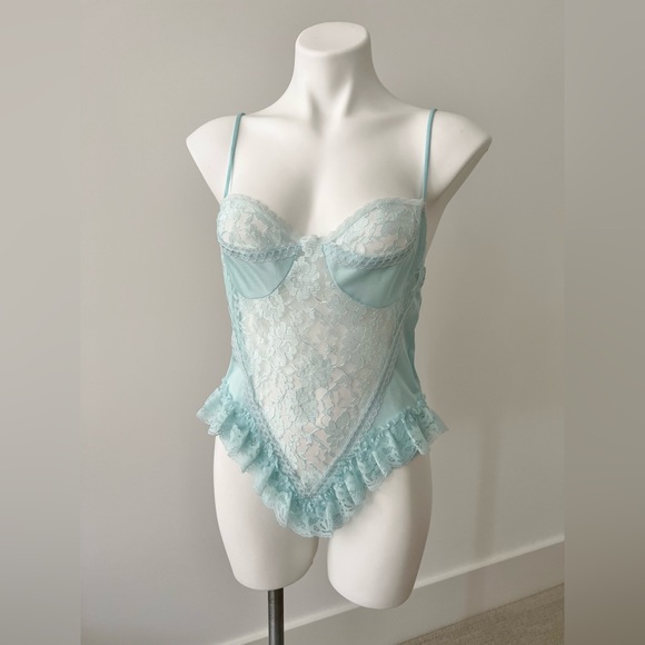 Vintage Other - Vintage Ice Blue Lace and Satin Bodysuit Lingerie M